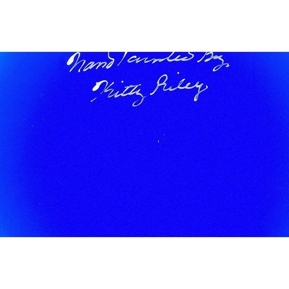 Fenton Blue Overlay Cased Glass White Hand-Painted Flowers Pinched Ruffle Vase - Picture 6 of 9